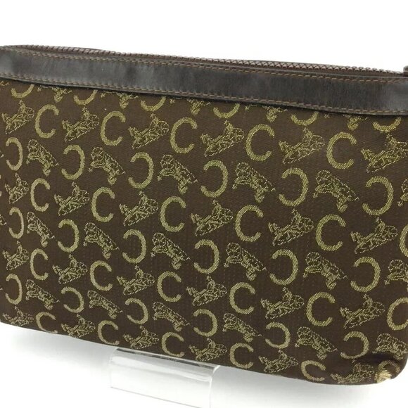 CELINE Clutch Bag C Macadam Beige Canvas ?~ Leather Authentic - Picture 2 of 7